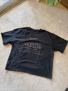 Nike Black Short-Sleeve Logo Tee with Subtle Blue Accents